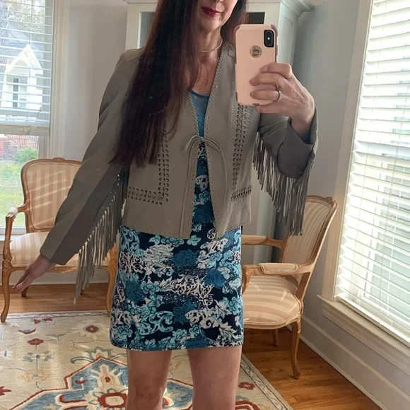 Elie Tahari Lamb Leather Fringe cropped sexy jacket tan brown S $398 gorgeous - Picture 3 of 10